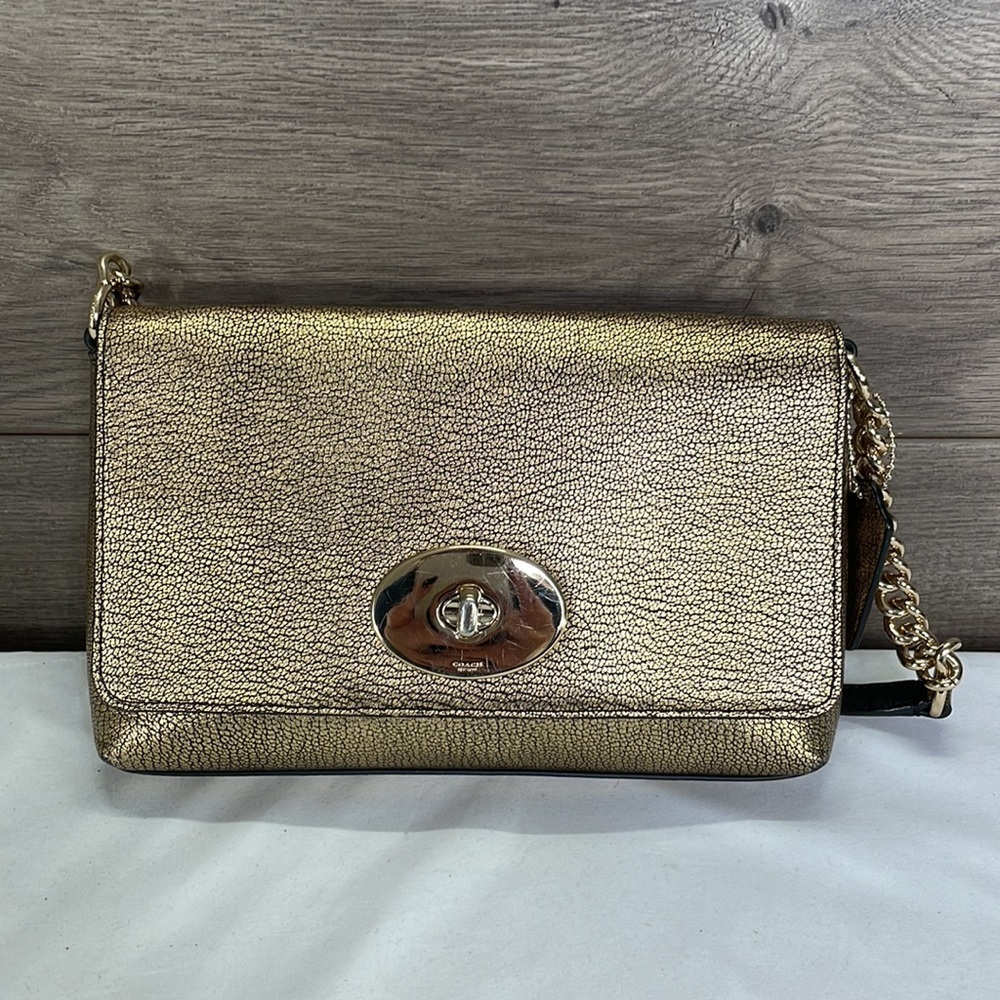 Coach Crosstown In Pebble 36335 Metallic Gold/Brass with Light Gold Tone Leather